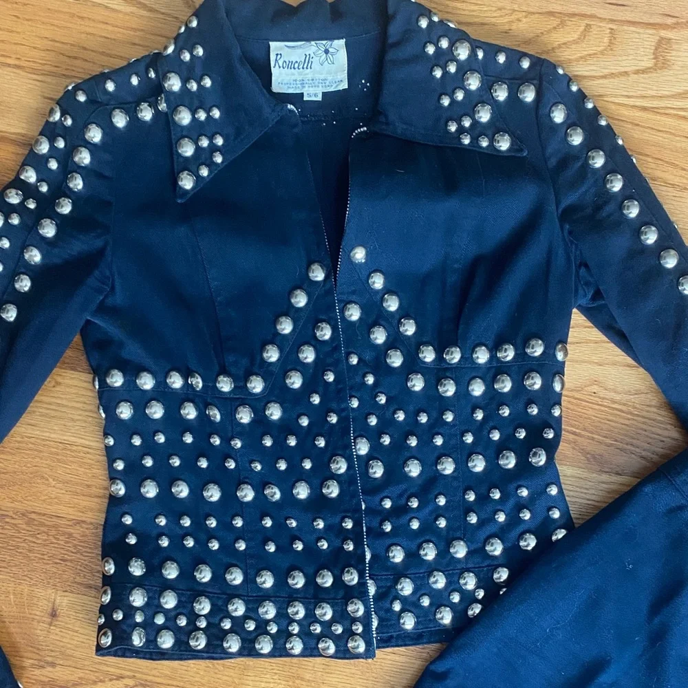 Vintage Studded Navt Women's Pants & Jacket Set - Picture 2 of 4